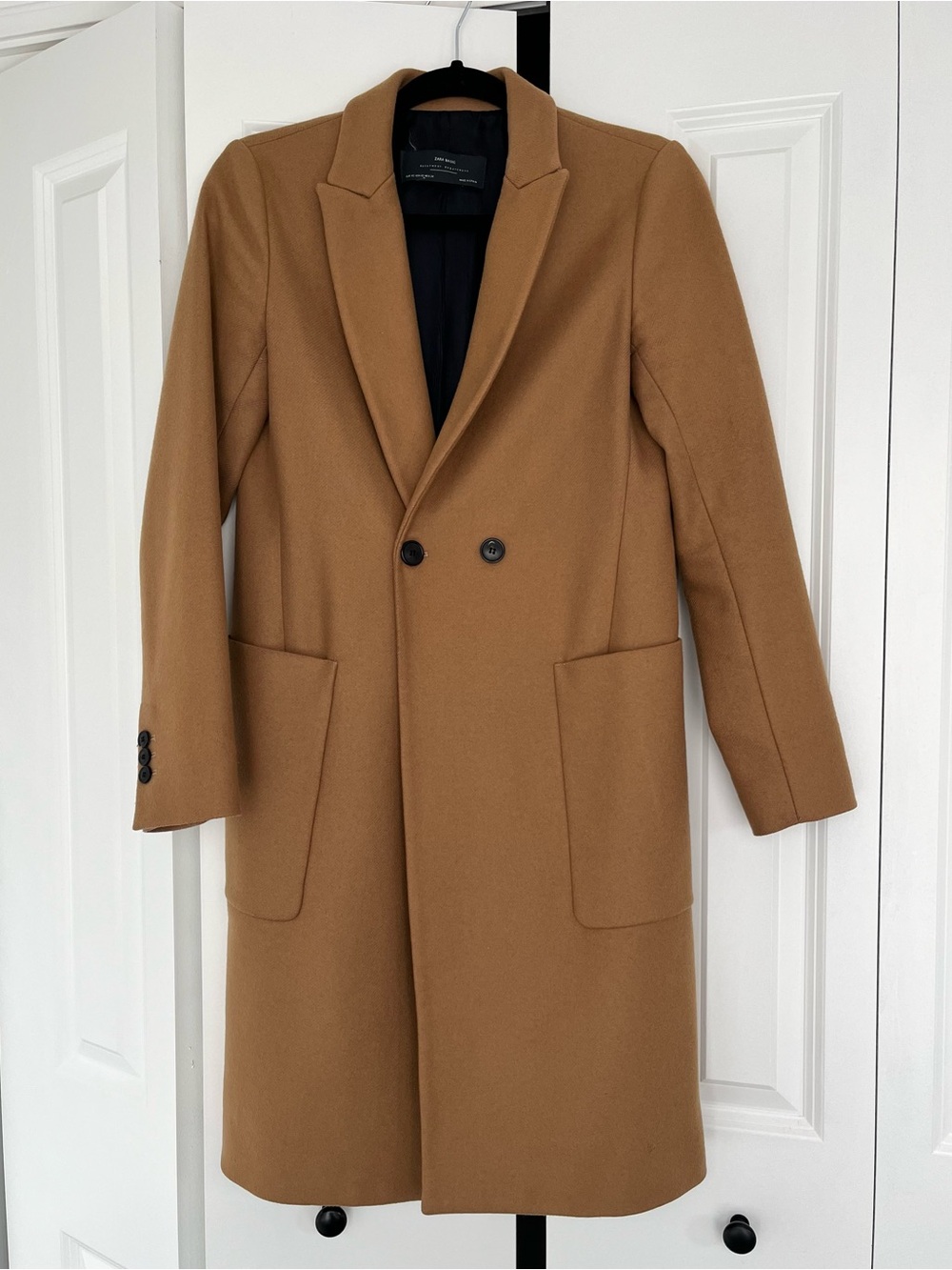 Zara Camel Brown Wool Tailored Coat XS, midweight, lined, vintage